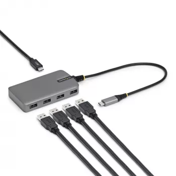 StarTech.com 4-pordiline USB-C jaotur, 5 Gbps, siiniga toidetav, USB-C kuni 4x USB-A jaotur USB-C abitoitesisendiga, 1 jala/30 cm hostikaabel, kaasaskantav laua-/sülearvuti USB-jaotur