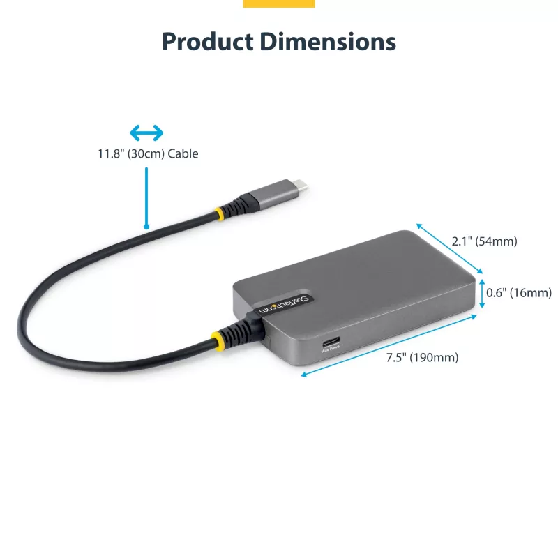 StarTech.com 4-pordiline USB-C jaotur, 5 Gbps, siiniga toidetav, USB-C kuni 4x USB-A jaotur USB-C abitoitesisendiga, 1 jala/30 cm hostikaabel, kaasaskantav laua-/sülearvuti USB-jaotur