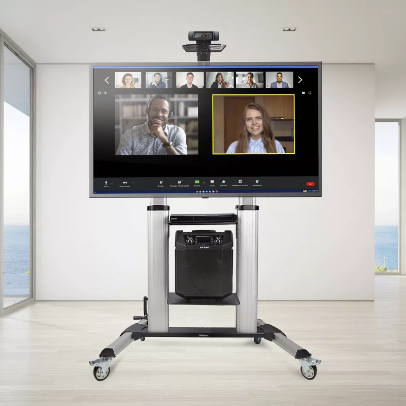 StarTech.com ratastel telerikäru/statiiv 60-100-tollistele lameekraanidele kuni 100 kg, kõrguse reguleerimine käsivända abil, mobiilne/teisaldatav alus