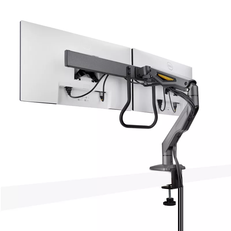StarTech.com lauale kinnitatav kahe monitori hoob risttalaga, kuni 27-tollised ekraanid, VESA 75x75/100x100, max 33 naela/15 kg, C-klamber, täisliigendus, mehaaniline vedru, TAA