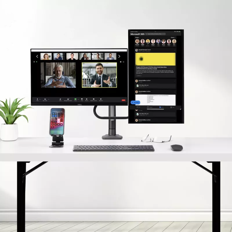 StarTech.com lauale kinnitatav kahe monitori hoob risttalaga, kuni 27-tollised ekraanid, VESA 75x75/100x100, max 33 naela/15 kg, C-klamber, täisliigendus, mehaaniline vedru, TAA