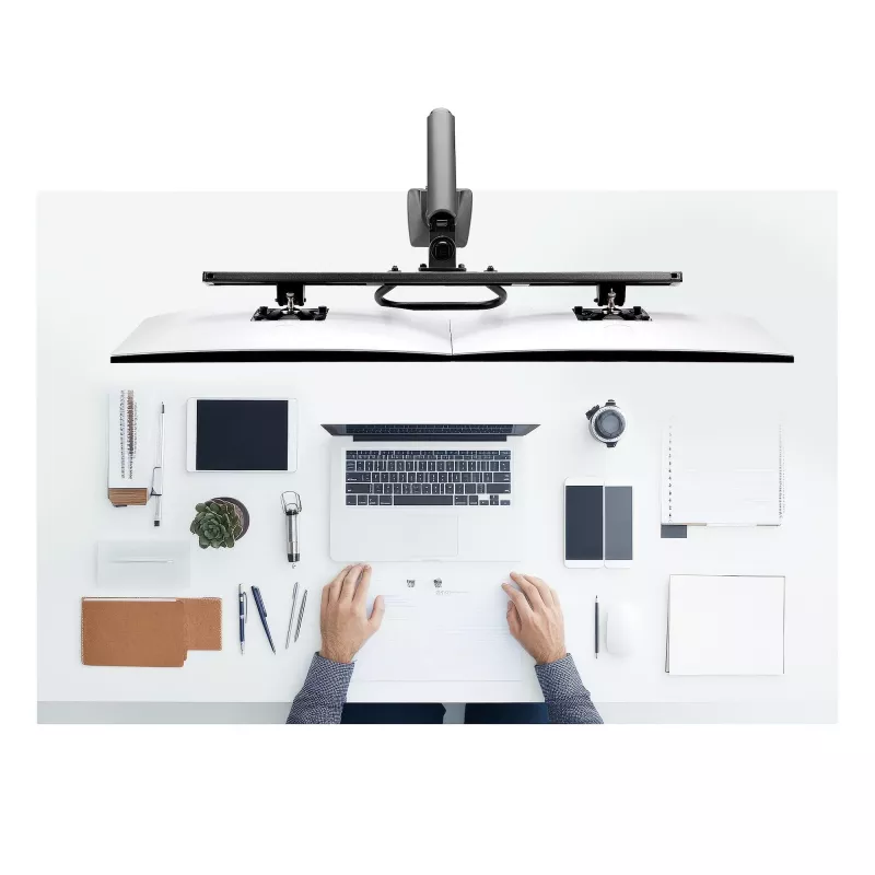 StarTech.com lauale kinnitatav kahe monitori hoob risttalaga, kuni 27-tollised ekraanid, VESA 75x75/100x100, max 33 naela/15 kg, C-klamber, täisliigendus, mehaaniline vedru, TAA