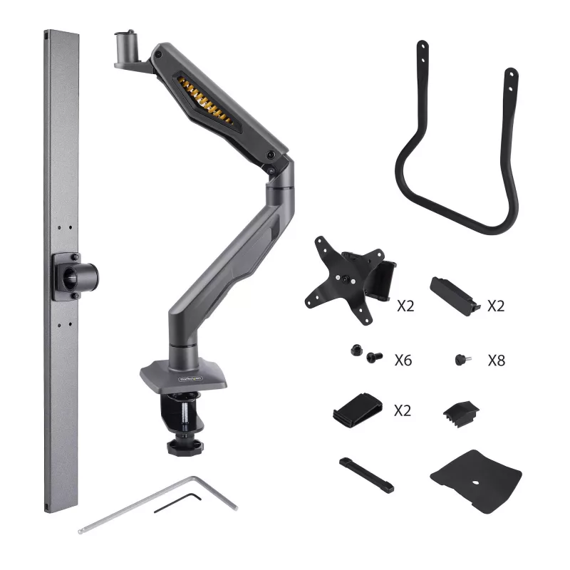 StarTech.com lauale kinnitatav kahe monitori hoob risttalaga, kuni 27-tollised ekraanid, VESA 75x75/100x100, max 33 naela/15 kg, C-klamber, täisliigendus, mehaaniline vedru, TAA