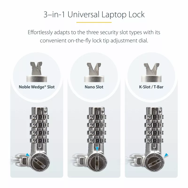 StarTech.com 25 tk universaalne sülearvutilukk 6,6 jala, võtmega ühtiv lukustuskaabel, turvakaabel, ühildub Noble Wedge®/Nano/K-Slot, vandaalikindel lõikekindel kaabel