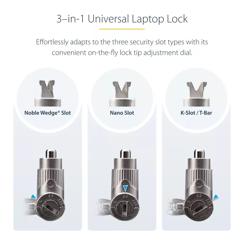 StarTech.com 25 tk universaalne sülearvutilukk 6,6 jala, võtmega ühtiv lukustuskaabel, turvakaabel, ühildub Noble Wedge®/Nano/K-Slot, vandaalikindel lõikekindel kaabel
