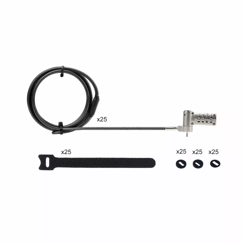 StarTech.com 25-Pack Universal Laptop Lock 6.6ft (2m), serialiseeritud turvakaabel sülearvutile, ühildub Noble Wedge®/Nano/K-Slot, võtmeta kombinatsioonkaabel - TAA