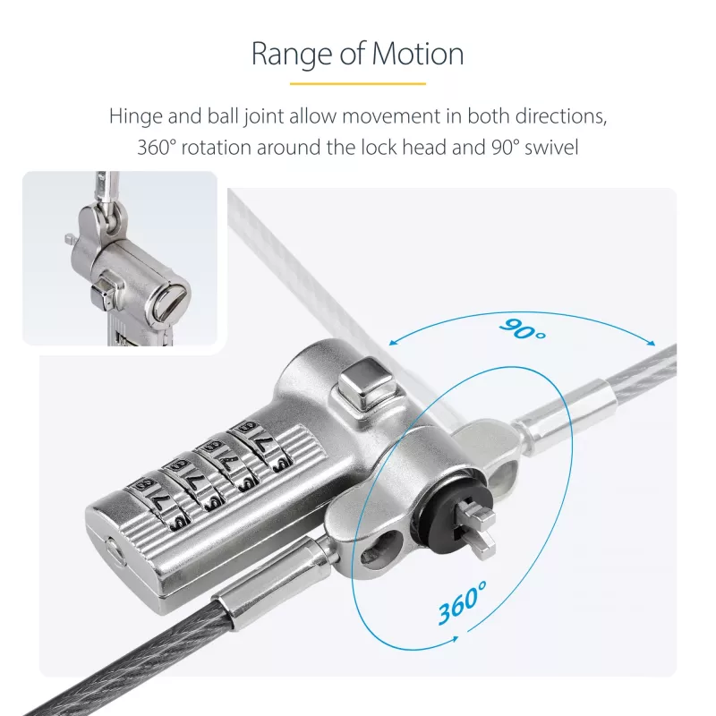 StarTech.com 25-Pack Universal Laptop Lock 6.6ft (2m), serialiseeritud turvakaabel sülearvutile, ühildub Noble Wedge®/Nano/K-Slot, võtmeta kombinatsioonkaabel - TAA