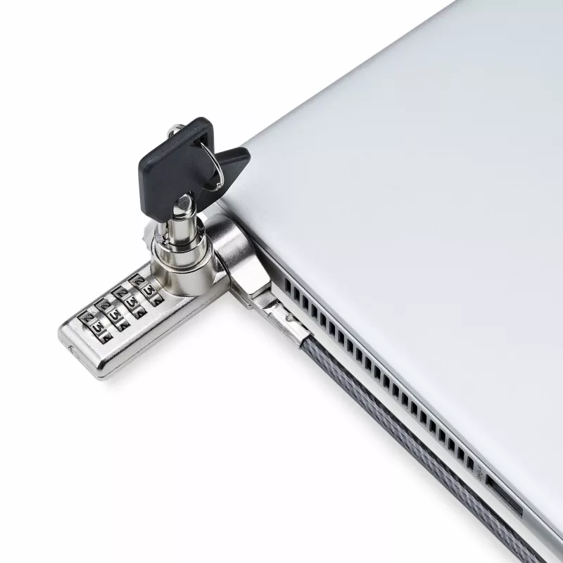 StarTech.com 10-Pack Dual-Access Laptop Lock, 6.5ft (2m) Keyed Alike and Combination Security kaabel Lock for K-Slot Devices, Computer Anti-Theft Steel kaabel