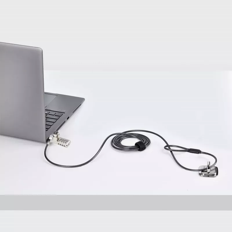 StarTech.com 10-Pack Dual-Access Laptop Lock, 6.5ft (2m) Keyed Alike and Combination Security kaabel Lock for K-Slot Devices, Computer Anti-Theft Steel kaabel