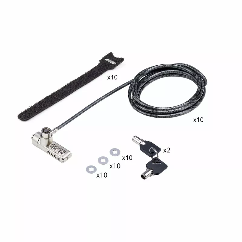 StarTech.com 10-Pack Dual-Access Laptop Lock, 6.5ft (2m) Keyed Alike and Combination Security kaabel Lock for K-Slot Devices, Computer Anti-Theft Steel kaabel