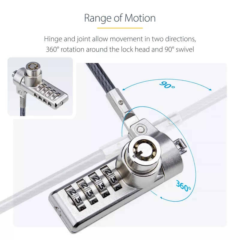 StarTech.com 10-Pack Dual-Access Laptop Lock, 6.5ft (2m) Keyed Alike and Combination Security kaabel Lock for K-Slot Devices, Computer Anti-Theft Steel kaabel