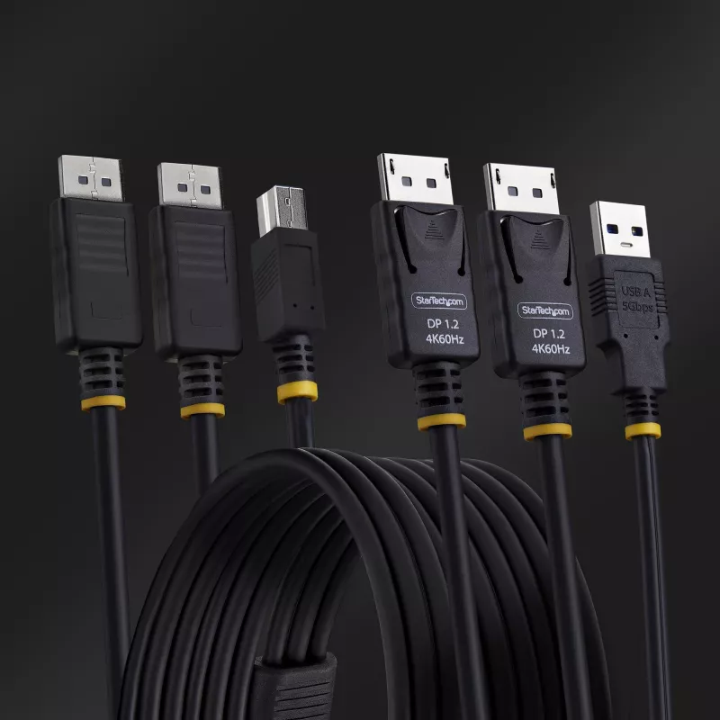 StarTech.com 1,8 m topelt-DisplayPort ja USB 5 Gbps KVM-kaabel, 4K 60Hz, universaalselt ühilduv DP 1.2/USB 3.0 kombokaabel kahe monitoriga KVM-lülitite jaoks