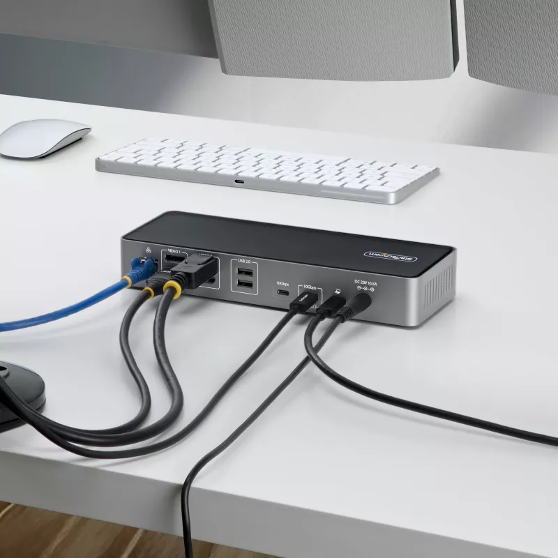 StarTech.com kolme monitoriga USB-C dokkimisjaam, 140 W sülearvuti laadimisdokk MacBook Pro ja Windows jaoks, 4K 60 Hz HDMI või DisplayPort, TAA