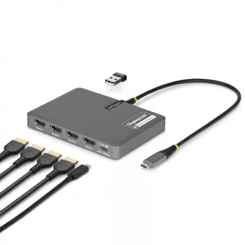 StarTech.com USB-C kuni nelja monitori tööjaama adapter, 4K 60Hz HDMI, 140W PD läbivool sülearvuti laadimiseks, USB-port juhtmevaba klaviatuuri/hiire jaoks, TAA
