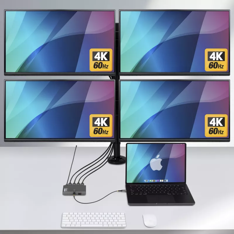 StarTech.com USB-C kuni nelja monitori tööjaama adapter, 4K 60Hz HDMI, 140W PD läbivool sülearvuti laadimiseks, USB-port juhtmevaba klaviatuuri/hiire jaoks, TAA