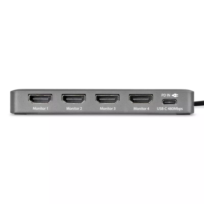 StarTech.com USB-C kuni nelja monitori tööjaama adapter, 4K 60Hz HDMI, 140W PD läbivool sülearvuti laadimiseks, USB-port juhtmevaba klaviatuuri/hiire jaoks, TAA