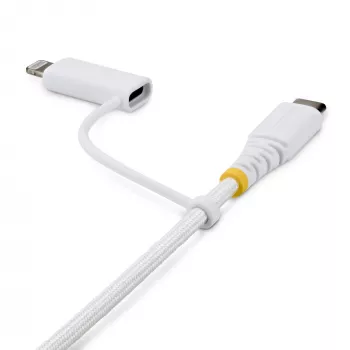 StarTech.com 2 m (6 jalga) 2-in-1 vastupidav USB-C laadimiskaabel koos Lightning-adapteriga, 30 W/60 W (3 A), Apple MFi sertifitseeritud, punutud USB-C laadimisjuhe iPhone'ile/iPadile/Androidile