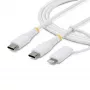 StarTech.com 1m (3ft) 2-in-1 tugev USB-C laadimiskaabel koos Lightning-adapteriga, 30W/60W (3A), Apple MFi sertifitseeritud, punutud USB C laadimisjuhe iPhone'ile/iPadile/Androidile