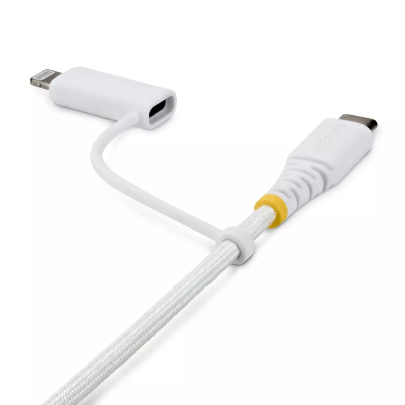 StarTech.com 1m (3ft) 2-in-1 tugev USB-C laadimiskaabel koos Lightning-adapteriga, 30W/60W (3A), Apple MFi sertifitseeritud, punutud USB C laadimisjuhe iPhone'ile/iPadile/Androidile