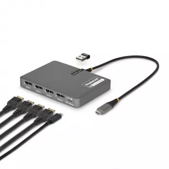 StarTech.com USB-C nelja monitoriga tööjaama adapter, 4K 60 Hz DisplayPort, 140 W PD läbilaadimine sülearvuti laadimiseks, USB-port juhtmevaba klaviatuuri/hiire jaoks, TAA