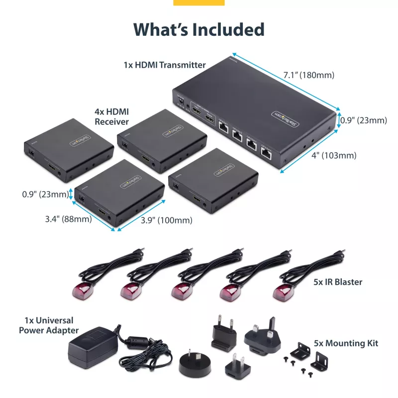 StarTech.com 4-pordiline HDMI-pikendaja ja -jaotur CAT6 kaudu, 4K 60Hz, kuni 70 m, 1x4 HDMI jaotuskomplekt üle Etherneti koos IR- ja toitega üle kaabli