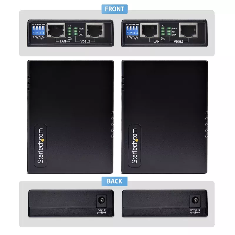 StarTech.com VDSL2 Etherneti pikenduskomplekt ühe paarilise juhtme kaudu, kuni 0,6 miili (1 km) pikamaa LAN repiiter telefoniliini/CAT5e/CAT6 kaudu, kuni 300 Mbit/s, asendus seadmele 110VDSLEXTEU - TAA