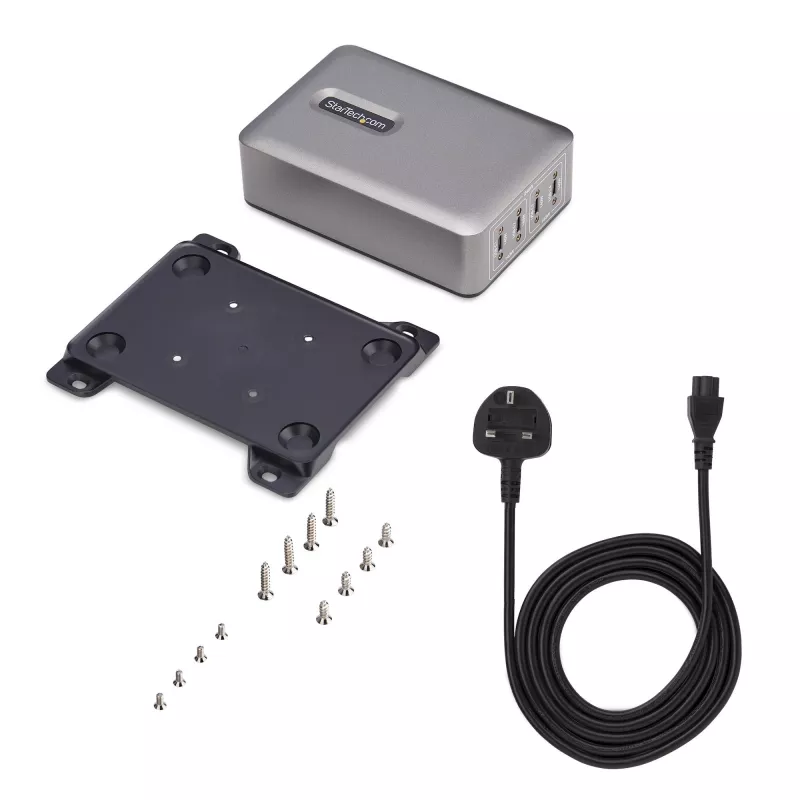 StarTech.com 4-pordiline mitme seadme USB-C laadija, 240 W kokku, ühe pordi 140 W EPR, PD 3.1, kruvilukuga pordid, nõupidamisruumid, kronstein kaasas pinnapealseks paigalduseks