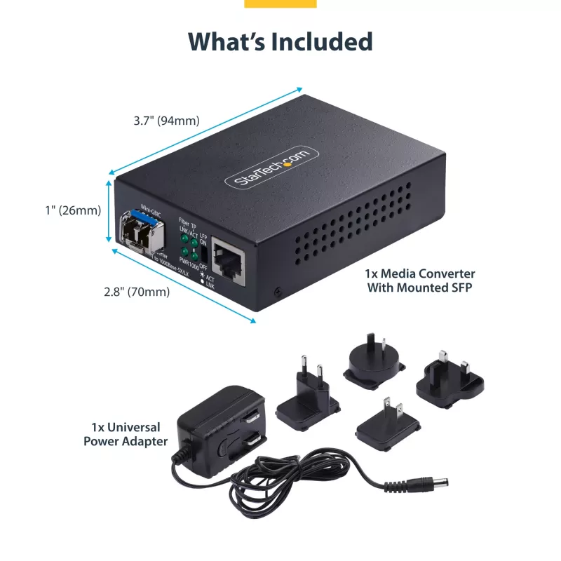 StarTech.com Gigabit Ethernet Copper-to-Fiber meediamuundur, SM LC, 40 km, 10/100/1000 Mbit/s, RJ45 to LC, täismetallist, 9K jumboraamid, TAA vastavuses