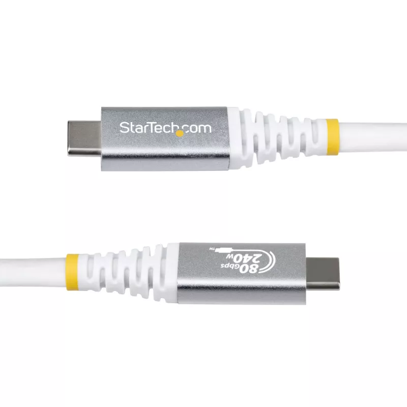 StarTech.com 50 cm (1,6 jalga) USB4 kaabel, 80 Gbps, USB-IF sertifitseeritud USB-C kaabel, 240 W PD, 8K 120 Hz / 4K 240 Hz DP2.1 DP80, TPE mantel, Thunderbolt 4 ühilduv – valge USB-C juhe