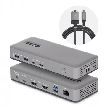 StarTech.com kahe monitoriga USB-C dokkimisjaam, DisplayPort, 4K 60 Hz, 100 W sülearvuti laadimine, 1 GbE, draiverivaba, mitme monitori dokk Windowsile