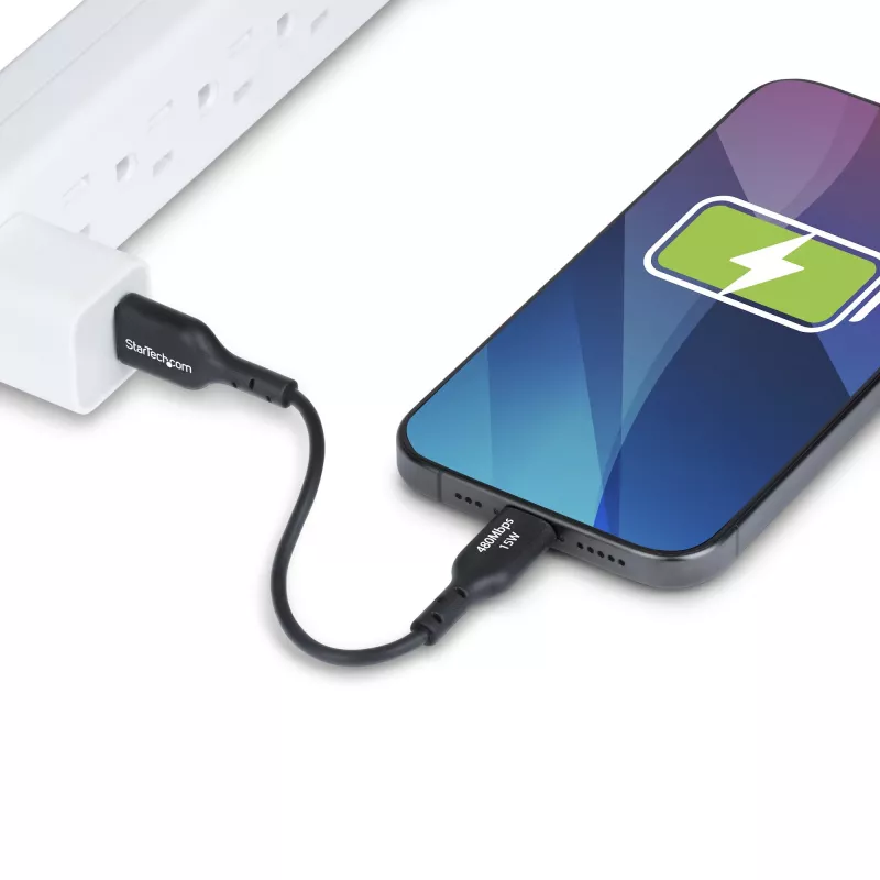 StarTech.com 6in (15cm) USB-A kuni USB-C laadimiskaabel, laadimine ja sünkroonimine, 3A, USB 2.0, TPE ümbris – must USB laadimisjuhe