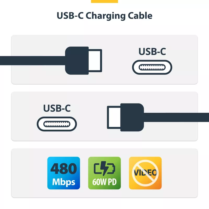 StarTech.com 3m (10ft) USB-C laadimiskaabel, 60W (3A) PD, kahekihiline punutud nailon/TPE ümbris, vastupidav USB C laadimisjuhe, USB 2.0 sülearvuti laadimiskaabel