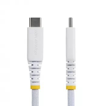 StarTech.com 15 cm valge USB-C laadimiskaabel, 60W (3A) PD, kahekihiline põimitud nailon/TPE mantel, vastupidav USB-C laadimisjuhe, USB 2.0 sülearvuti laadimiskaabel