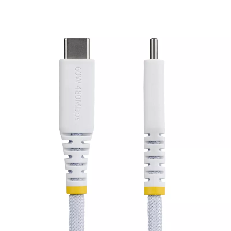 StarTech.com 15 cm valge USB-C laadimiskaabel, 60W (3A) PD, kahekihiline põimitud nailon/TPE mantel, vastupidav USB-C laadimisjuhe, USB 2.0 sülearvuti laadimiskaabel
