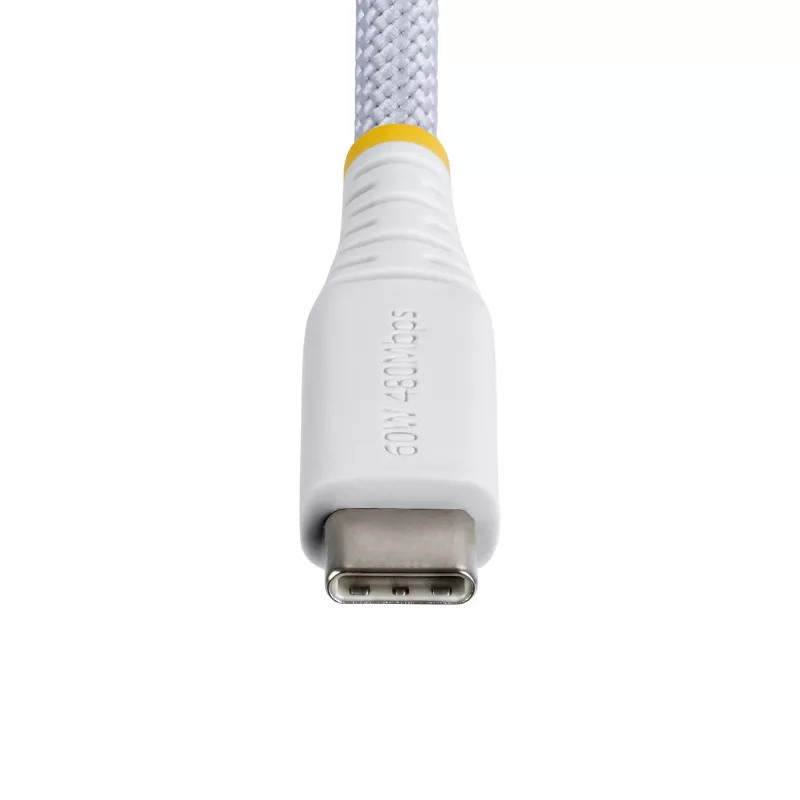StarTech.com 30cm (1ft) Valge USB-C laadimiskaabel, 60W (3A) PD, kahekihiline põimitud nailon/TPE mantel, töökindel USB C laadimisjuhe, USB 2.0 sülearvuti laadimiskaabel