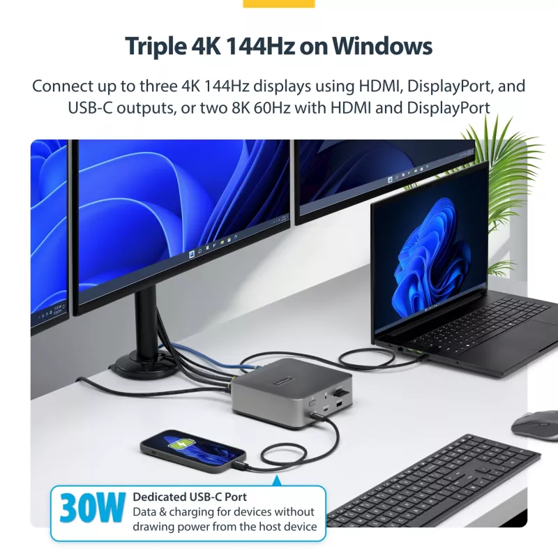 StarTech.com Thunderbolt 5 dokkimisjaam, DP / HDMI, kolm monitori, kuni 4K 144 Hz või kaks 8K 60 Hz, 5x USB porti, 140 W sülearvuti laadimine