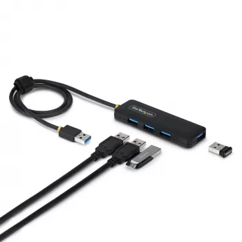 StarTech.com 4-pordiline USB-A jaotur, 5 Gbit/s, siiniga toitega, USB-A kuni 4x USB-A minijaotur, eriti pikk 2 jala/61 cm hostkaabel, PCR-plastik, kaasaskantav töölaua-/sülearvuti USB-jaotur