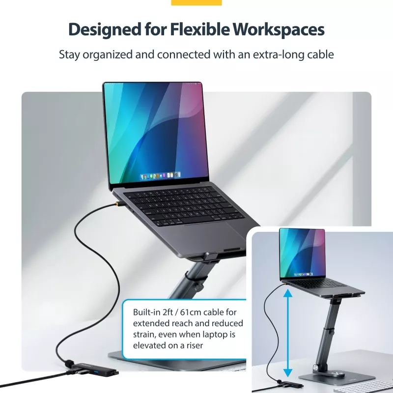 StarTech.com 4-pordiline USB-C jaotur, 5 Gbit/s, siinivõimsusel, USB-C kuni 4x USB-A minijaotur, eriti pikk 2 jalga/61 cm hostikaabel, PCR-plast, kaasaskantav laua-/sülearvuti USB-jaotur