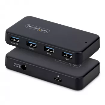StarTech.com 4-pordiline USB-A jaotur, 5 Gbps, isetoitega, 2-ühes USB-C ja USB-A hostikaabel, 1 BC 1.2 laadimisport, 24 W toiteadapter kaasas, MacBook ja Windows