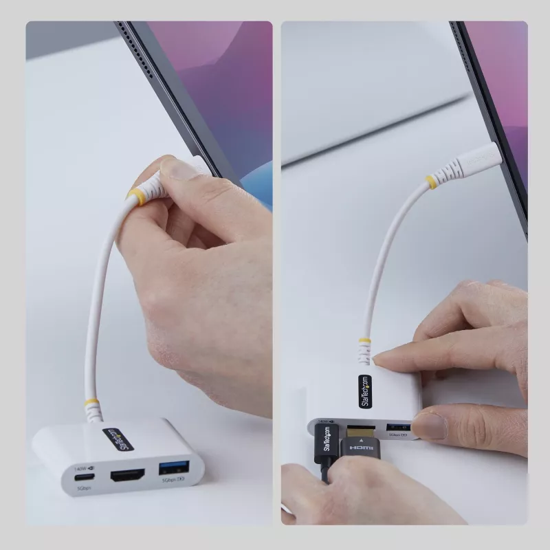 StarTech.com USB-C HDMI-le mitme pordiga adapter 140W PD laadimisega, 4K 60Hz HDMI, USB 5Gbps jaotur, minidokk MacBook / Dell / Thinkpad / HP / iPad / tahvelarvutitele