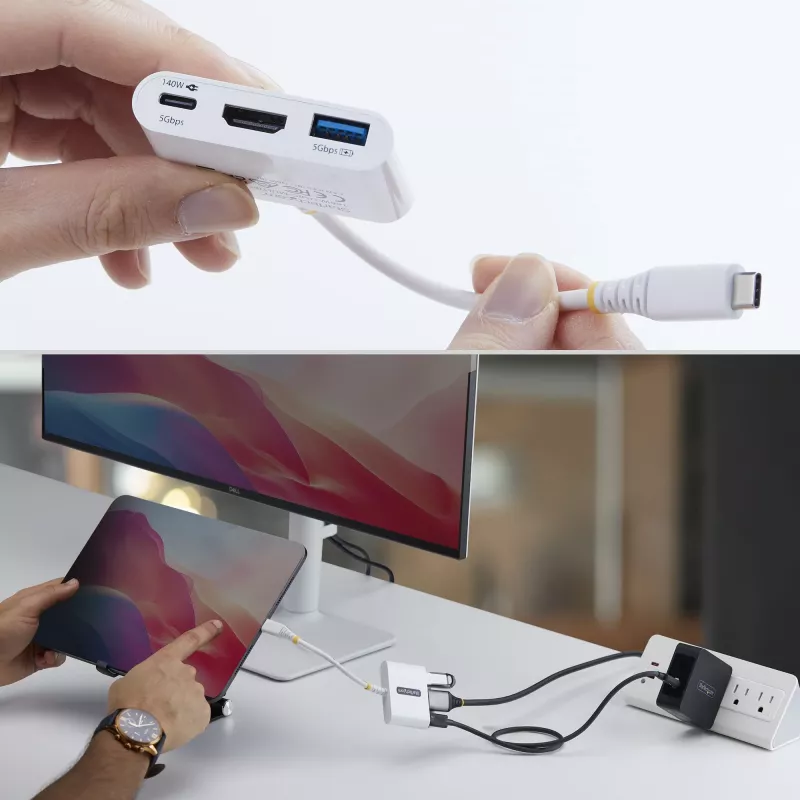 StarTech.com USB-C HDMI-le mitme pordiga adapter 140W PD laadimisega, 4K 60Hz HDMI, USB 5Gbps jaotur, minidokk MacBook / Dell / Thinkpad / HP / iPad / tahvelarvutitele