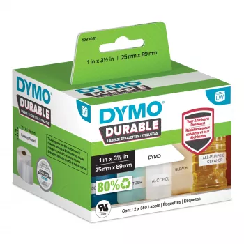 DYMO Originaal LabelWriter Durable Labels | 25mm x 89mm | valge Poly | 2 Rolls of 350 (700 Self-Adhesive Labels) | High-Performance | For LabelWriter Label Makers