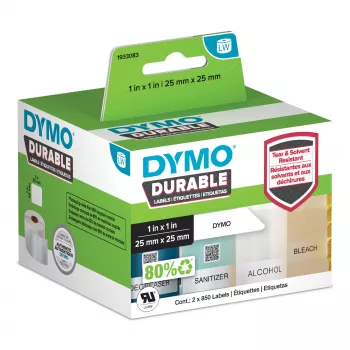 DYMO Originaal LabelWriteri vastupidavad sildid | 25 mm x 25 mm | valge polüpropüleen | 2 rulli, 850 silti rullis (kokku 1700 isekleepuvat silti) | suure jõudlusega | LabelWriteri sildimasinatele