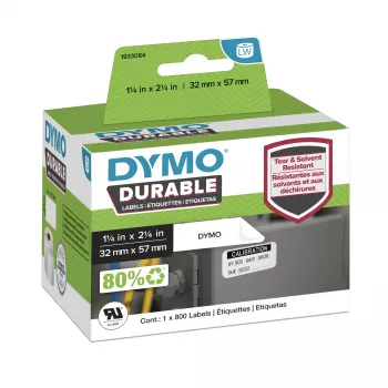 DYMO Originaal LabelWriter vastupidavad sildid | 57 mm x 32 mm | Valge polüpropüleen | 800 isekleepuvat silti | Suure jõudlusega | LabelWriter sildiprinteritele