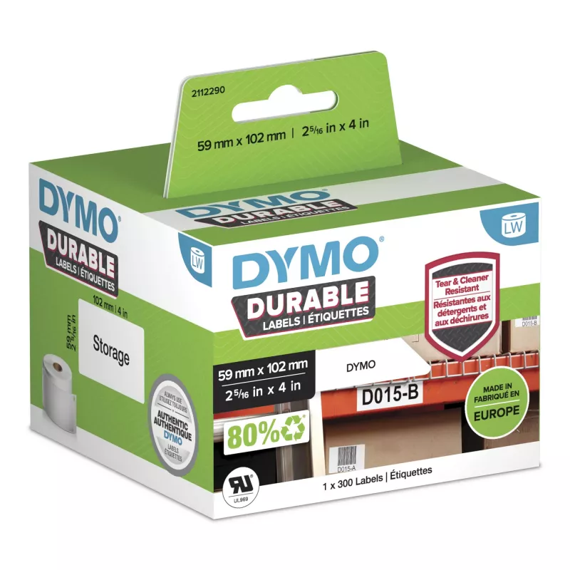 DYMO Originaal LabelWriter Vastupidavad Sildid | 59mm x 102mm | Valge Polüpropüleen | 300 Isekleepuvat Silti | Kõrge Jõudlus | LabelWriter Sildivalmistajatele