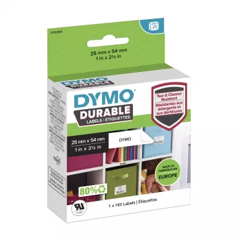 DYMO Originaal LabelWriter vastupidavad sildid | 25 mm x 54 mm | Valge polüpropüleen | 160 isekleepuvat silti | Suure jõudlusega | LabelWriteri sildivalmistajatele