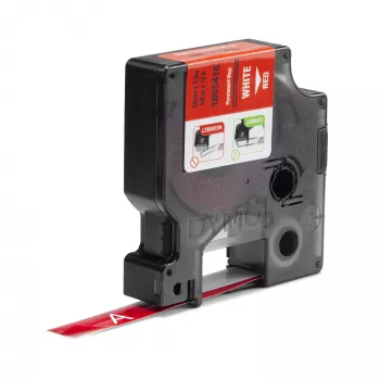 DYMO Rhino tööstuslikud vinüülsildid | 12 mm x 5,5 m | Valge trükk punasel | Iseliimuv | LabelManageri ja Rhino sildivalmistajatele