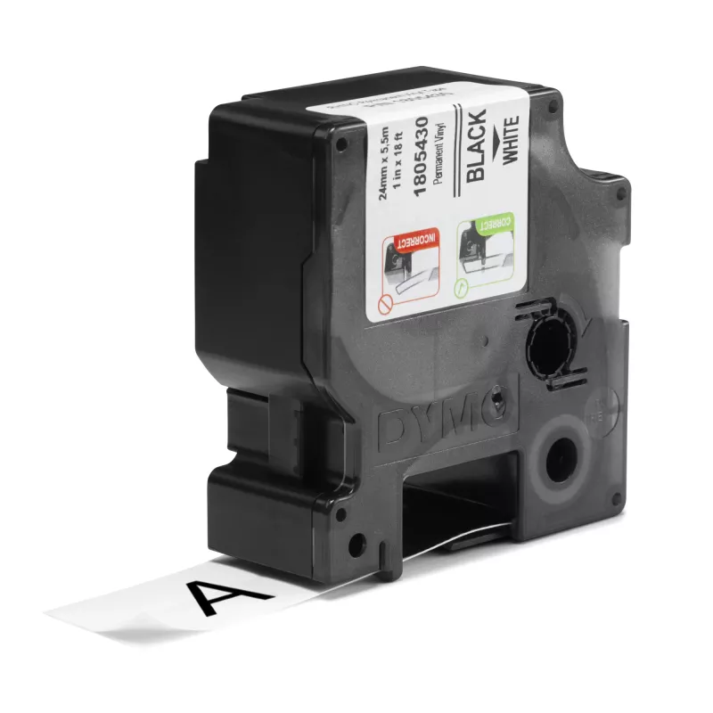 DYMO Rhino tööstuslikud vinüülsildid | 24 mm x 5,5 m | Must trükis valgel | Isekleepuv | LabelManageri ja Rhino sildivalmistajatele