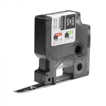 DYMO Rhino tööstuslikud vinüülsildid | 12 mm x 5,5 m | Valge trükk mustal | Isekleepuv | LabelManageri ja Rhino sildivalmistajatele