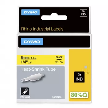 DYMO Rhino tööstuslikud termokahanevad kaablisildituubid | 6 mm x 1,5 m | Must kollasel | Rhino sildivalmistajatele